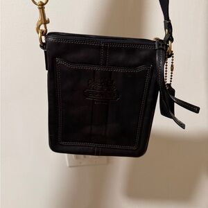 Coach Black Leather Shoulder Bag with Gold Accents